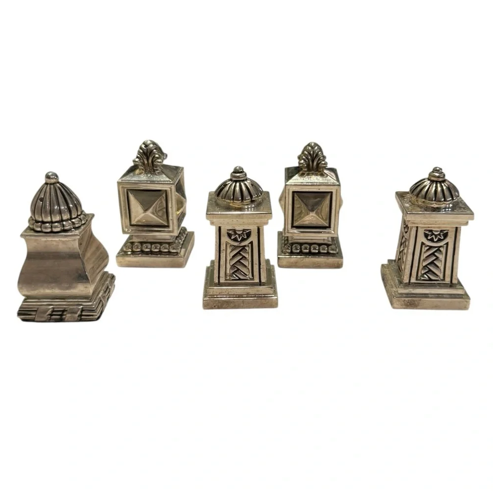 Bombay Co. Set of 5 Of Silver Plated Mini Salt And Pepper Shakers No Box